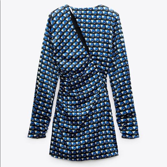 ZARA BLOGGER FAVORITE GEOMETRIC PRINT DRESS BLUISH - Picture 9 of 11